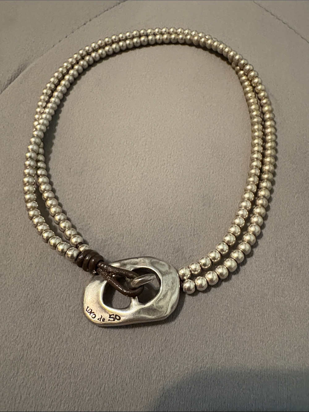 UNO de 50 Double Strand Pearl Choker Necklace with Silver Toggle Pendant